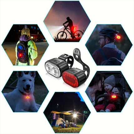 2PCS Super Bright Bicycle LED Light Set Front Rear Waterproof Bike Lamp