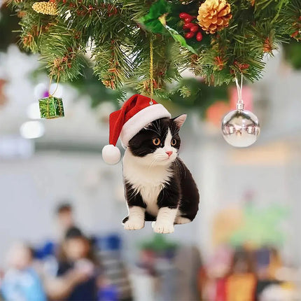 5X Cute Cat Christmas Tree Hanging Ornaments 2D Acrylic Cat Lover