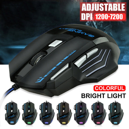 7200 DPI 7-Button Ergonomic Wired USB Gaming Mouse for PC/Mac