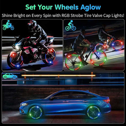 LED Wheel Strobe Light 4x Tire Valve Cap Lamp for Car Truck Motorcycle
