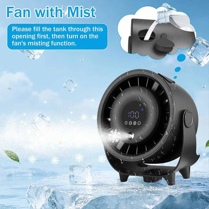 Portable 6000mAh USB Misting Desk Fan, Rechargeable Cooling Fan Black