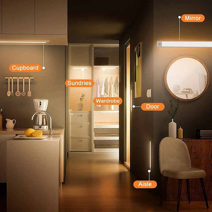 LED PIR Motion Sensor Strip Light Magnetic USB Rechargeable Cabinet