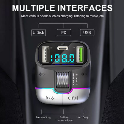 Bluetooth 5.3 Car FM Transmitter Wireless USB PD Fast Charger MP3 Player