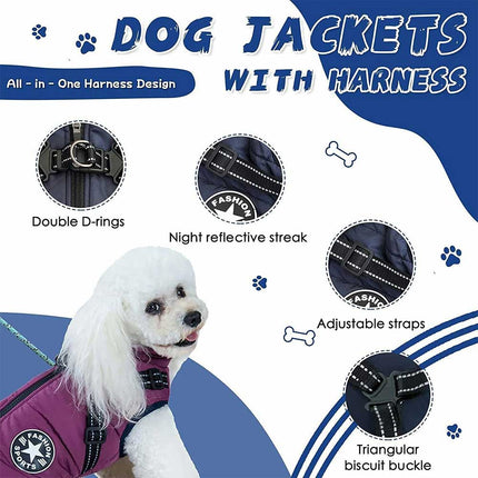 Waterproof Winter Dog Jacket with Harness, Breathable Sizes S-L
