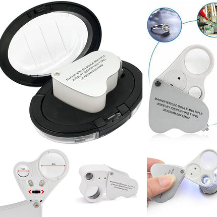 LED 30X 60X Jewelers Loupe Magnifier Magnifying Glass