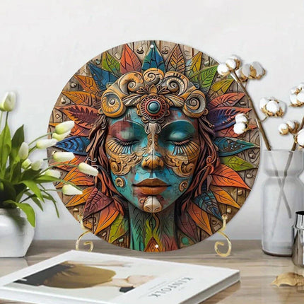Circular Wooden Wall Art, Garden Wall Decor, Boho Witchy Hanging Gift 20cm