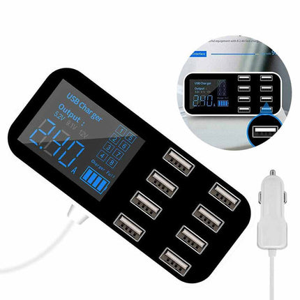 8-Port USB-C Hub Car Charger Dock with LED Display Charging Station