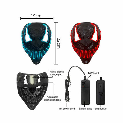 Halloween Venom Mask LED Light Up Neon Mask Scary Costume Cosplay