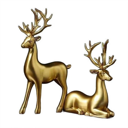 2Pcs Gold Reindeer Statues, Xmas Figurines Holiday Table Centerpiece Decor