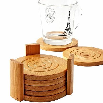Drink Coasters Set of 6, Natural Bamboo Round Coaster Tea Coffee Cup Mat