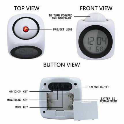 LED Display Projection Clock Temperature Projector Alarm Smart Time Digital