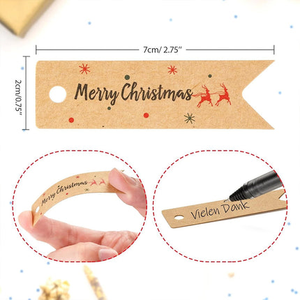 200PCS Merry Christmas Brown Kraft Gift Tags Small Xmas Gift Labels
