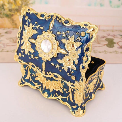 Retro Blue Jewelry Box Trinket Organizer, Alloy Ring Necklace Storage Box