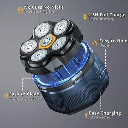 Electric Bald Head Shaver 6D Magnetic, Wet/Dry Beard & Hair Trimmer