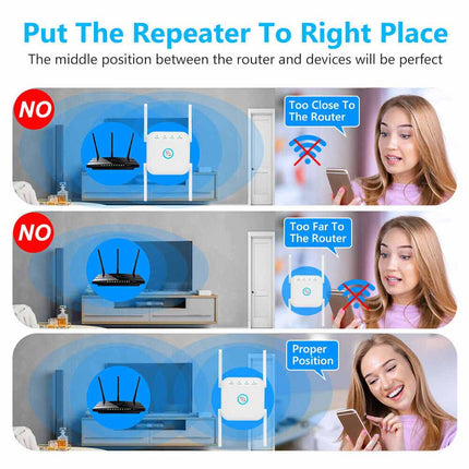 1200Mbps WiFi Booster Dual Band Extender Wireless Network Repeater Range
