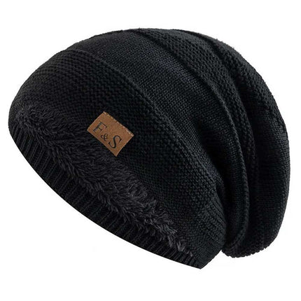 Unisex Winter Slouchy Beanie Fur Lined Warm Knitted Cap Men Women