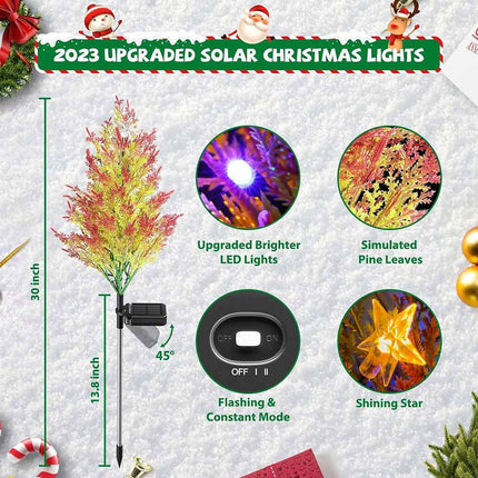 2 Pack Solar Christmas Tree Stake Lights Outdoor Waterproof Multi-Color
