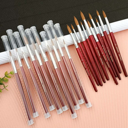 9PCS Acrylic Nail Brush Kolinsky Sable Hair Liquid Powder Pink Handle