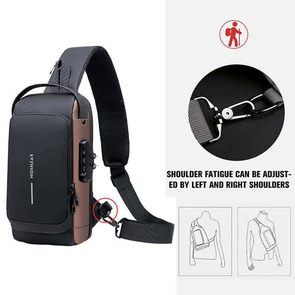 Men's Anti-Theft Lock Crossbody Shoulder Sling Bag Chest Bag USB Port
