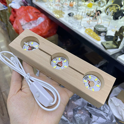 Wooden X Crystal Holder with 3 White LED Lights, Light Up Display