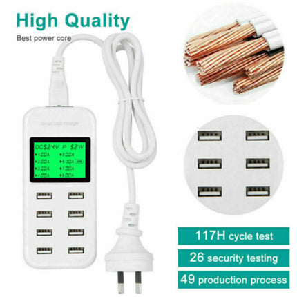 8 Port USB Charging Station Hub Multi Dock Phone Charger Power Adapter