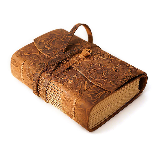 Brown Carved Leather Handmade Writing Notebook Vintage Bound Daily