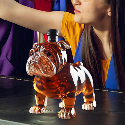 Funny Bulldog-Shaped Whiskey Bottle, Unique Glass Liquor Decanter