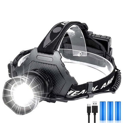 LED Headlight Bright Waterproof USB Rechargeable, 3 Batteries Included