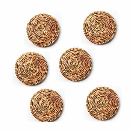 6-Piece Rattan Coaster Set with Base, Heat Resistant Autumn Cup Mats