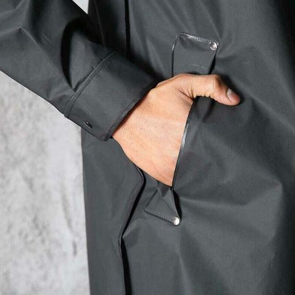 Waterproof Long Men's Raincoat, Black Hooded Trench Jacket for Hiking