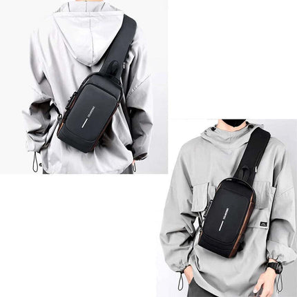 Men's Anti-Theft Lock Crossbody Shoulder Sling Bag Chest Bag USB Port