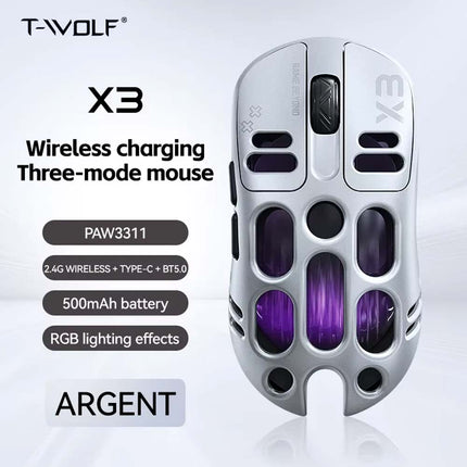 TWOLF X3 RGB Gaming Mouse: PixArt PAW3311 Sensor, 12000 DPI, 500mAh Battery, Dual Mode 2.4G Wireless/Wired for PC Gamer