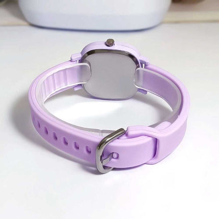 Fashion Purple Silicone Quartz Watch for Women, Stainless Steel Case