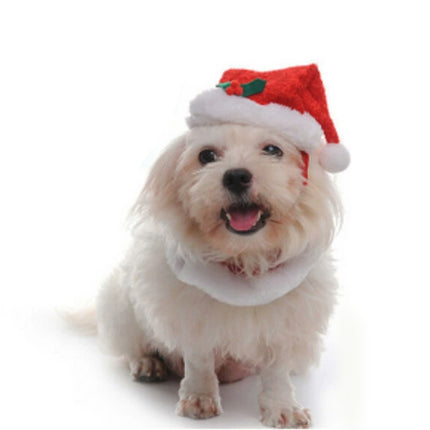 2PC Santa Dog Cat Puppy Hat & Collar Set Christmas Pet Dress Up Outfit