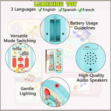 TV Remote Control Toy Sensory Lighting Music Buttons Toddler Play Set Blue
