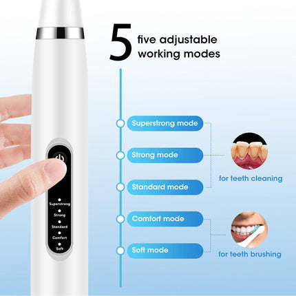 6in1 Ultrasonic Electric Toothbrush Teeth Stains Plaque Remover Cleaner