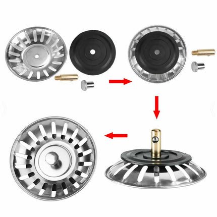 2 Pack Stainless Steel Kitchen Sink Drain Strainer Waste Plug Stopper