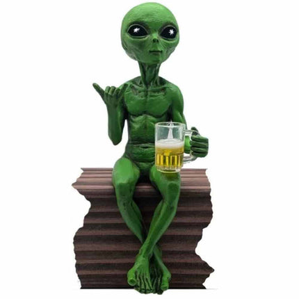 Funny Alien Drinking Beer Statue – Quirky Bar Art Figurine