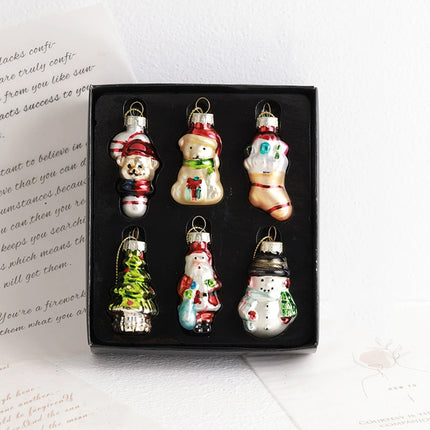 Retro Glass Christmas Tree Hanging Decorations Set of 6 Nostalgic