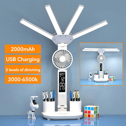 4-in-1 LED Desk Lamp with Fan, Dimmable Reading Light & Night Lamp