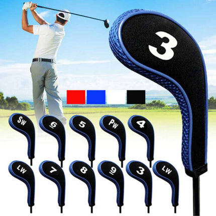 12 Pack Golf Iron Head Covers, Neoprene Long Neck Zipper 3-9 A SW PW LW