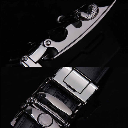 Fashion Men's Leather Ratchet Belt Automatic Buckle Waistband 120cm