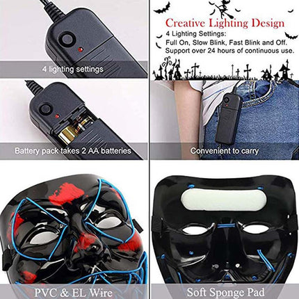 Halloween LED Purge Mask Glow in Dark Light Up Costume Scary Rave Cosplay