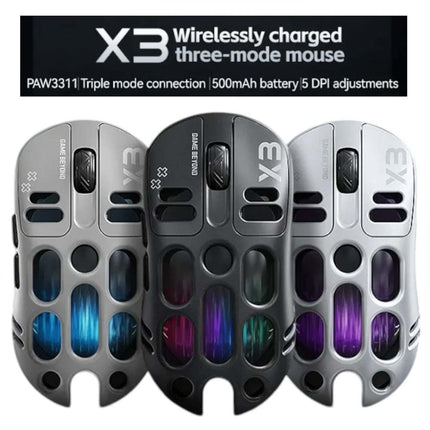 TWOLF X3 RGB Gaming Mouse: PixArt PAW3311 Sensor, 12000 DPI, 500mAh Battery, Dual Mode 2.4G Wireless/Wired for PC Gamer