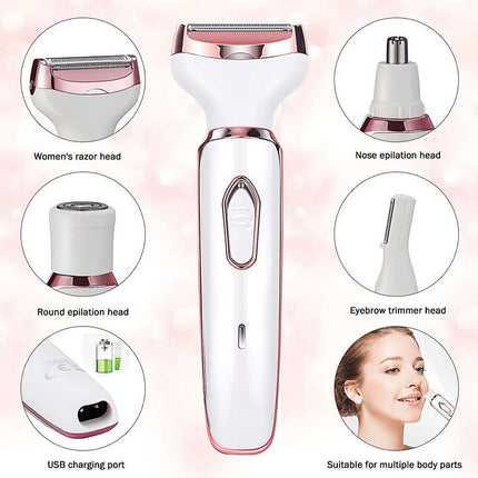 4 in 1 Women's Electric Shaver Cordless Rechargeable Painless Bikini Trimmer