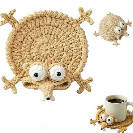 Handmade Crochet 3D Animal Coaster, Cute Knitted Mug Rug Round Drink Mat