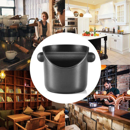 Coffee Waste Container with Knock Bar & Tamper Tube, Black Bucket for Barista