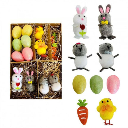 Carrot Egg Bunny Chick Easter Decoration Set, Plastic & Felt Party Items