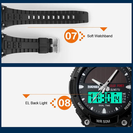 Men's Solar Sports Watch Dual Time LED Digital Waterproof Analog