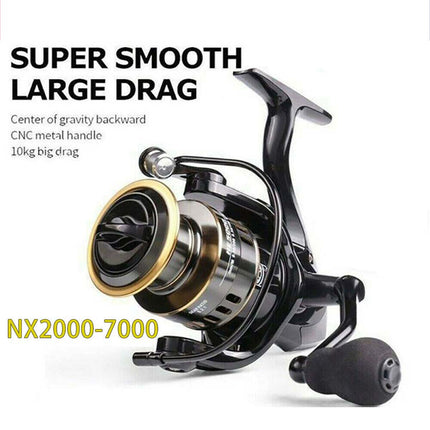 Fishing Spinning Reel 2000-7000, 10kg Max Drag, High Speed Metal Spool
